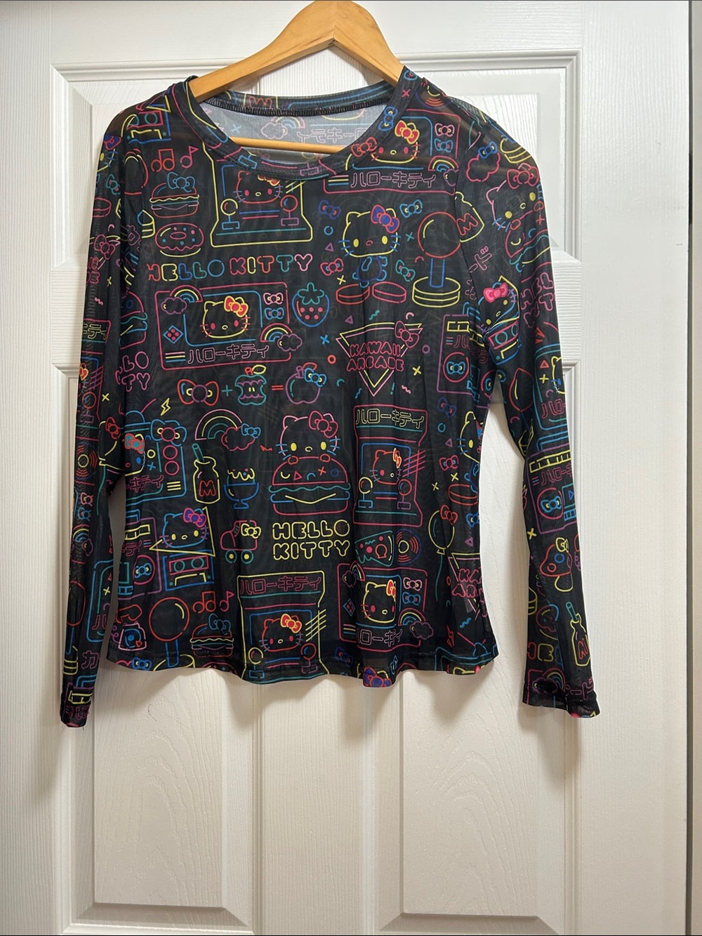 Neon Sheer Hello Kitty Black Long Sleeve